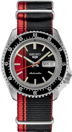 SEIKO Automatisk klocka för män – 5 sporter – dag/datumkalender, LumiBrite händer och markörer, och roterande infattning, 100 m vattentålig, Svart/Röd - SRPK71, STD - Rotating Bezel, Sport