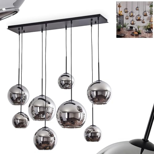 HOFSTEIN Hängeleuchte Koyoto, 8-flammige Hängelampe aus Metall/Glas in Schwarz/Chrom-/Rauchfarben, Pendelleuchte im Retro/Vintage-Design, Ø Schirme 15; 20; 25 cm, E27, Esszimmer, Küche, Wohnzimmer