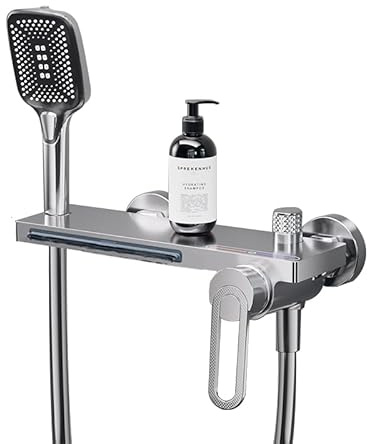 XJTNLB Wannenarmatur Wasserfall Bad Armaturen Badewanne Mischbatterie Wandmontage Badewannenarmatur mit 3 Modi Handbrause Chrom