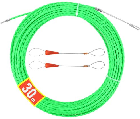 Guia Pasacables 30M, RISVOWO Enhebrador de Alambre Electrico, Diámetro 4.5mm con 2 Muelle, Guia para Cables, Muelle de Tracción, Kit de Enhebrado Ideal para la Colocación de Cables, Verde