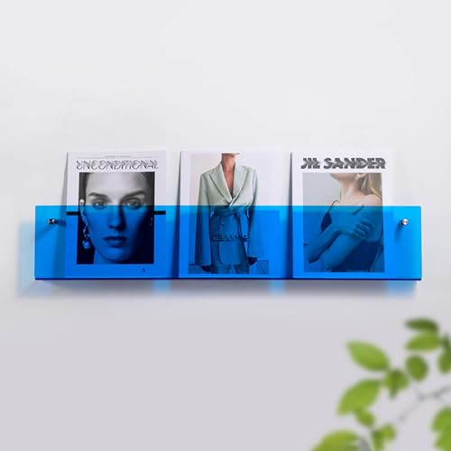 Zeitungsständer Broschürenregal aus Acryl Wandmontage, Magazin-Halter für Büro, Bad, Wartezimmer, Bücherregal Organizer Vinyl-Schallplattenständer Post/Makeup-Display ( Color : Blue , Size : L80cm/31.