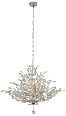 Licht-Erlebnisse Kronleuchter Kristall Ø 78 cm in Chrom Klar H: max. 1,5 m verstellbar 11x E14 Glas Pendelleuchte Esszimmer Lüster Wohnzimmer