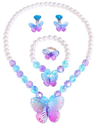 5 Stk Schmetterling Schmuck Set für Mädchen, Schmetterling Kinderschmuck Halskette, Ringe, Armbänder, Ohrring, für Kinder Mädchen Party Geburtstaggeschenk