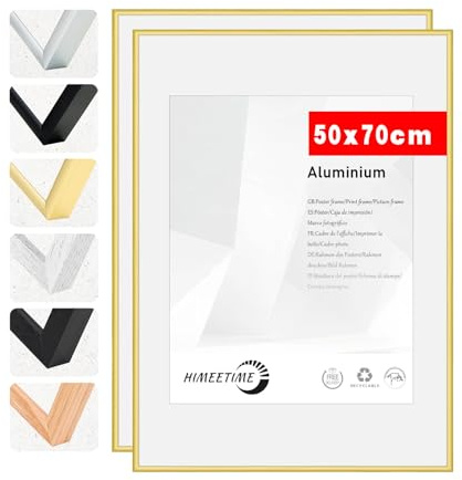 HIMEETIME® 2x Bilderrahmen 50x70 cm Gold Metall Rahmen,Dokumentenrahmen 50x70 cm,Metallrahmen Alu-Bilderrahmen Aluminium,Picture Frame 50x70 Fotorahmen zum Aufhängen
