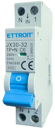 Interruttore Magnetotermico Automatico, 1P+N Curva C 220V Da 1 Modulo DIN, Salvavita Stotz, MCB 1P+N 6kA C6 6A