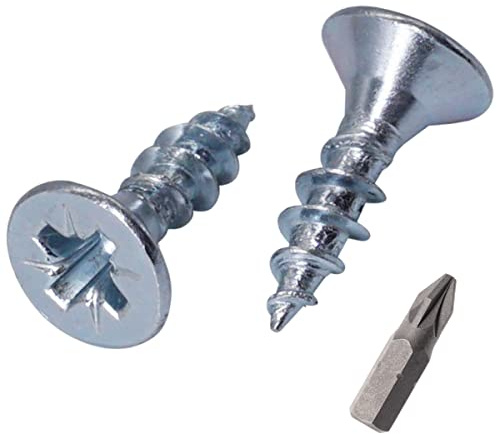SKIR'CO (900 piezas) Tornillos para madera de acero galvanizado, 4,0 x 14 mm, cabeza avellanada Pozidriv, tornillos para aglomerado, PZ totalmente roscado