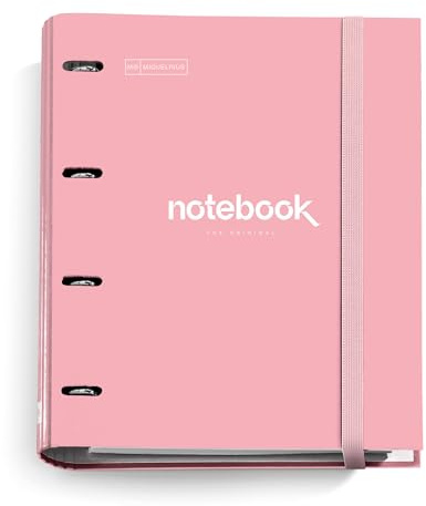 Miquelrius - Ringordner A4 Emotions, Ringbuchordner mit 4 Ringen + kariertes Nachfüllpapier, 4 Trennblätter + Umschlag, 90 g/m² Papier, Gummibandverschluss, Ringbuch Büro Zubehör Schul, Rosa