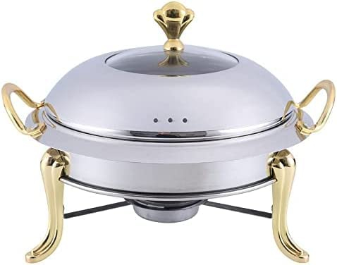 Hotpot Stainless Steel Hotpot Set Mini Hotpot Pot Holder Tempered Glass Lid Gold Silver Chafing Dish Buffet Pan Food Tray Warmer Stainless Steel Shabu Hot Divider Hot Pot Stockpot,Gold 26cm