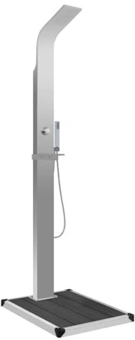 Sufrk Doccia da Esterno con Piatto in WPC Acciaio Inossidabile,Doccia da Giardino,con Pedana e Soffione,Rustico - Doccia da Esterno,per Piscina,Campeggio