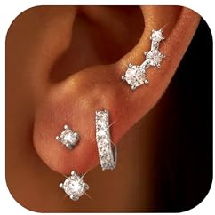 FANCH 3 Paia Orecchini Set Argento per Donne Piccoli Ipoallergenici Placcati in Oro 14K Impilabili Orecchini a Cerchio Set per Piercing Multiplo Orecchini Cartilagine Helix