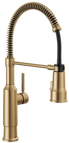 Delta Theodora Pro Style Commercial Kitchen Faucet with Pull Down Sprayer, Single Hole Brushed Gold Kitchen Sink Faucet, Single Handle, Champagne Bronze 18804Z-CZ-DST
