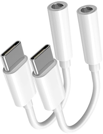 Powice Lot de 2 adaptateurs USB C vers jack 3,5 mm, adaptateur USB C, prise jack vers USB C, adaptateur USB C vers jack 3.5, compatible avec iPhone 15/15 Pro/Galaxy S23/S21 et autres appareils avec