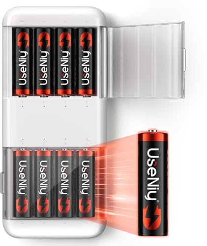 Rechargeable Lithium Batteries AA 8 pack with charger, 1.5V Rechargeable AA Batteries, 3600mWh High Capacity, Charing-Storage Box Integrated Charger
