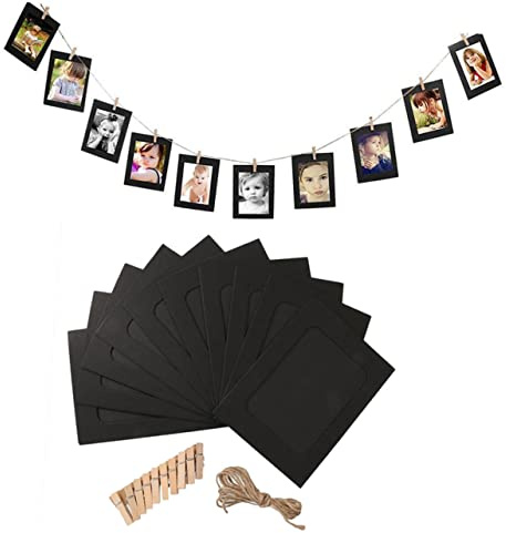 MAGICLULU Cadre Photo En Papier Avec Mini Pinces Et Ficelle 5 Pouces Entièrement Noir 10 Cadres Inclus Décoration Murale
