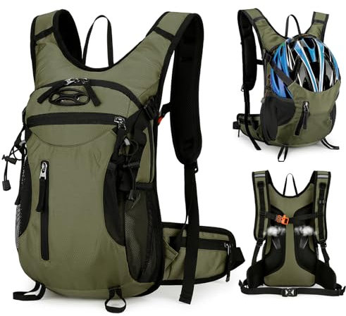 Outplea 15L Leicht Fahrradrucksack Herren Damen, Kleiner Wanderrucksack Motorrad Rucksack, Trailrunning Rucksack Laufrucksack Trinkrucksack für Marathon Laufen Wandern, Grün