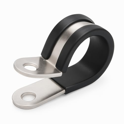 50pcs 3/8 Inch 304 Stainless Steel Rubber Cushioned Insulated Cable Clamps, Pipe Clamps, Metal Clamp, Wire Clamps for Tube, Lines, Automotive, Wire Cord Installation (Black, 10mm)