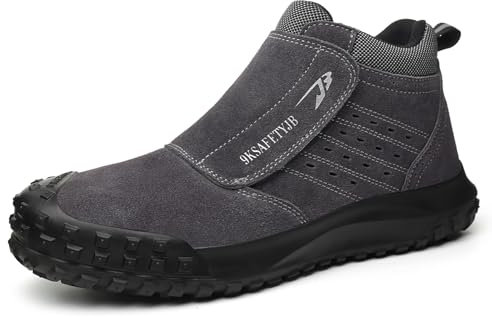 ottspu Stivali da Lavoro per Saldatura da Uomo Slip on Steel Toe Boots Scarpe Morbide da Uomo con Punta d'Acciaio Scarpe da Lavoro di Sicurezza Stivali da Saldatore,Grigio,38 EU