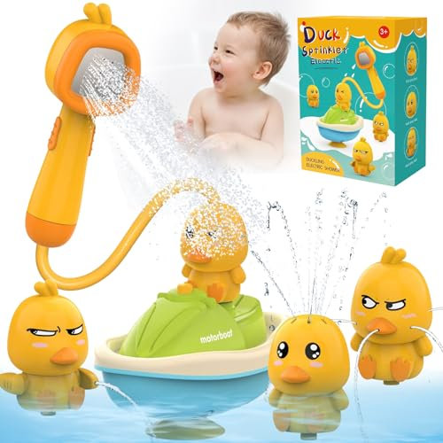 LETTERASHQP Badewannenspielzeug ab 1 2 3 4 Jahr Ente Elektrisches Wasserspielzeug Kinder Badespielzeug Baby mit Duschkopf Badewannen Spielzeug Badewanne Spielzeug Kinder Geschenk ab 1 2 3 4 Jahr