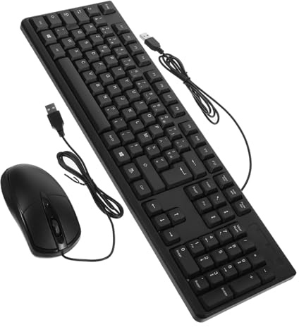 KICHOUSE Combo De Teclado y Ratón con Cable USB para Ordenador Teclado Francés con Caracteres Especiales y Ratón Ergonomía Accesorios De Computadora para PC y Portátiles