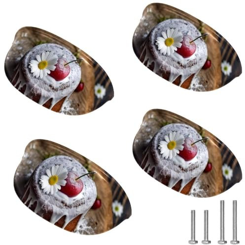 RODAILYCAY Confezione da 4 graziose maniglie per cassetti da cucina con margherita su legno vecchio, maniglie per cassettiera con viti, per armadietti, armadi, armadi