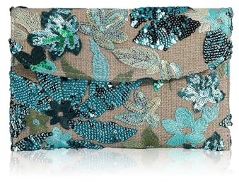 Shimmerz Frauen Clutch Blumenstickerei Pailletten Abendklaue Taschen Party Handtasche Damen（Grün）