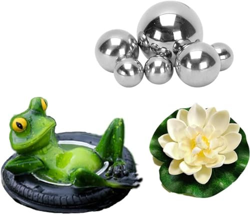 Xevinas Miniteich Komplettset, Frosch Schwimmende Teichdeko Mit 6 Schwimmkugeln Für Miniteich Und Künstliche Seerosen, Gartendeko Harz Fröschen teichdeko miniteich, Für Garten Balkon Teiche