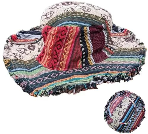 Sombrero de cáñamo Multicolor con diseño de Setas y Bolsillo Oculto Sombreros Fedora, Sombrero de ala Ancha, para Vacaciones en la Playa Multicolor (A#)