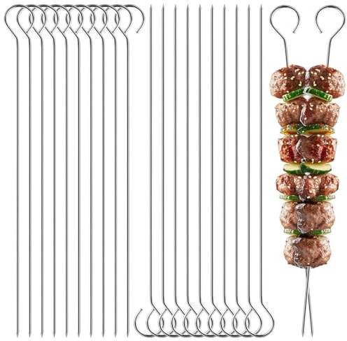 MOXYOY 20 PCS Stainless Steel BBQ skewers, Metal Kebab skewers 25cm Reusable Skewers for Grilling, Outdoor Barbecues, Oven, Air Fryer and Party Cooking Accessories