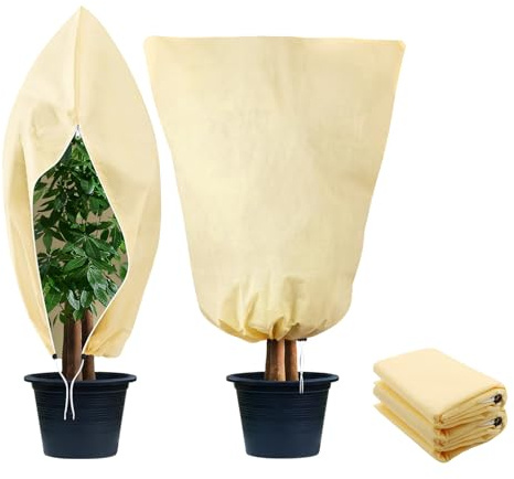 Zhiaek Housse d'hivernage pour Plantes Exterieur avec Cordon de Serrage et Zipper Housse de Protection Voile Hivernage Citronnier Plantes Beige 1.2x1.8M 2PCS