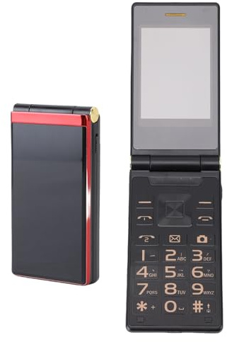 Annadue 4G Flip-telefon för Seniorer, 3.0in 1.8in Dual Screen, Double SIM, SOS, 1.3MP Kamera, med läderfall. 5900mAh (röd)
