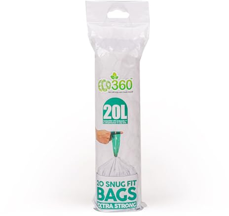 20L Kitchen Bin Liners 20 Pack Heavy Duty Drawstring Bags Extra Strong, Tear-Resistant, Eco-Friendly Recycling Bin Bags 20L Clear Recycling Bins Bags.