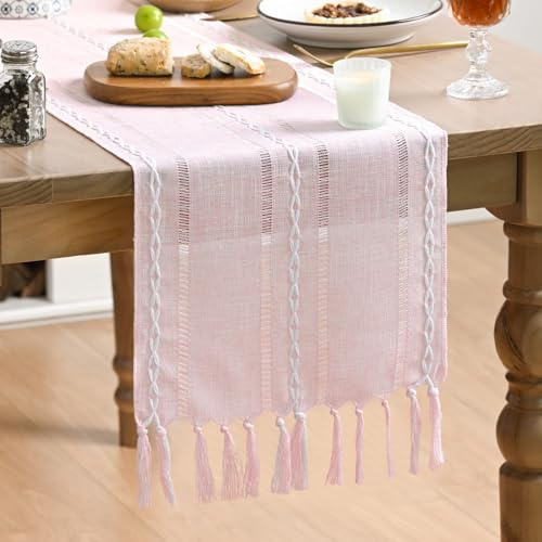 Artoid Mode Boho Rosa Landhausstil Quasten Valentinstag Tischläufer, Tisch Dekoration Party Geburtstag Valentinstag Hochzeit Dekor 33x183 cm