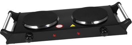DOITOOL Portable 2000w Double Cast Iron Plate Electric Stove with Handle, Dual Burner Hot Plate Induction Cooktop for Home and Outdoor Use, Uk Plug Ac230v