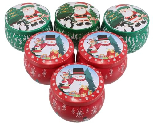 DIYEAH 6piezas Frasco de Vela Navideña de Tarro Metálico Redondo con Tapa para Guardar Dulces y Galletas Fiestas de Navidad