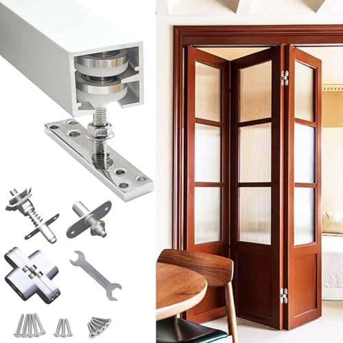 Blazea Ceiling Mounted Folding Door Hardware Kit with Track, Aluminum Track Bi-folding Door Track Rail Replacement Parts for 3 Doors, Slide Smoothly(140cm(55.1in) for 3 Doors)
