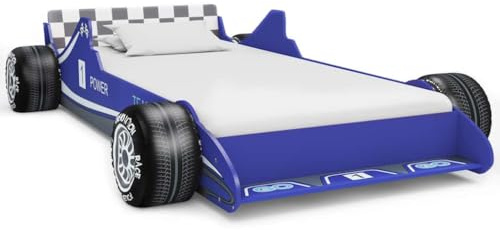 IBUQDDV Rennwagen-Design Kinderbett 90x200 cm Blau mit Schutzgeländern und robusten Sperrholzlatten für Stabilität und Sicherheit, hochwertige Materialien, einfacher Zusammenbau, nur