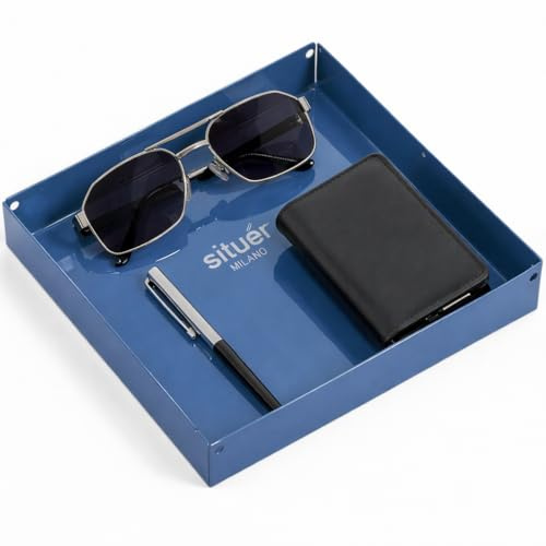 Situér Milano Svuotatasche Design Moderno 20x20cm in Metallo Verniciato Blu Made in Italy - Vassoio Portaoggetti Versatile, Elegante e Raffinato