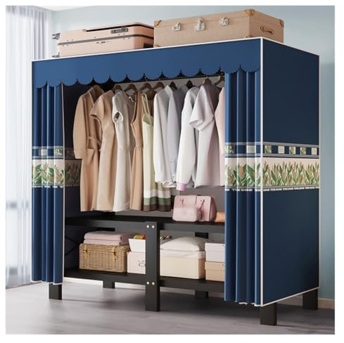 Generico Armadio In Tessuto Portatile, Armadio In Stoffa, Appendiabiti Con Rivestimento Per Soggiorno, Portabiti, Richiudibile Cabina, Guardaroba Con Copertura(Blue,148cm/58.3inch)