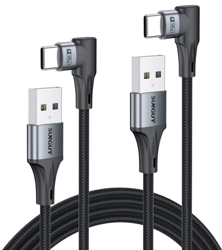 SUNGUY Cable USB vers USB C [2 Pièces, 2 m] adapté aux coques épaisses, cordon de chargement rapide 90 degrés USB-A vers USB-C pour support téléphone, Android Auto CarPlay, avec iPhone 17/16/15