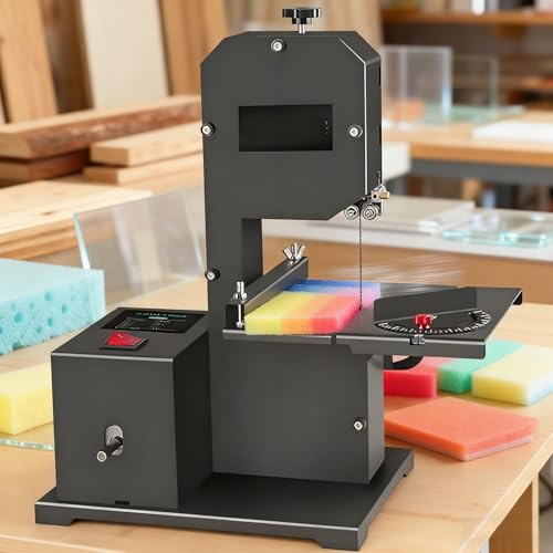 800W Benchtop Bandsaw for Wood - Adjustable Cutting Table 0-45°, 70mm Cutting Height, Electric Table Saw for Precision Woodwork and Model Making