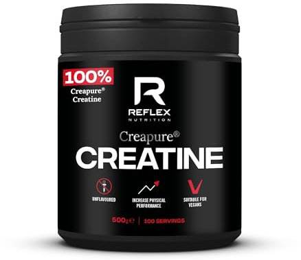 Reflex Nutrition Creapure® Creatine Monohydrate Powder Unflavoured - 100% Creatine for Strength, Muscle Gains & Recovery - No Fillers or Additives - 500g (Vegan Creatine 5g per Serving, 100 Servings)