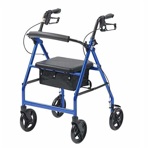 Ultra Lightweight Folding rollator Wheeled Walker Walking Frame with Brakes, seat and Bag - Only 5.8kg, 15cm Wheels (Blue)