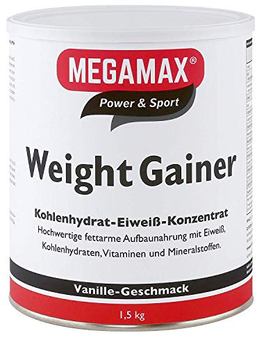Megamax Weight Gainer Vanille 1,5 kg 0,5% Fett | Vitamine, hochwertige Kohlenhydrate & Proteine ideal für HardGainer u. Untergewicht | Aufbaunahrung für Massephase, Masseaufbau & Zunehmen