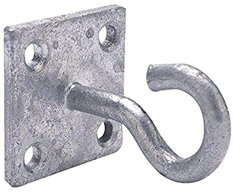 Merriway BH01877 8mm (5/16 inch) Thickness Clothes Line Wall Hook on Plate Galvanised Rust Proof Steel, 50mm (2 inch) Square, Grey