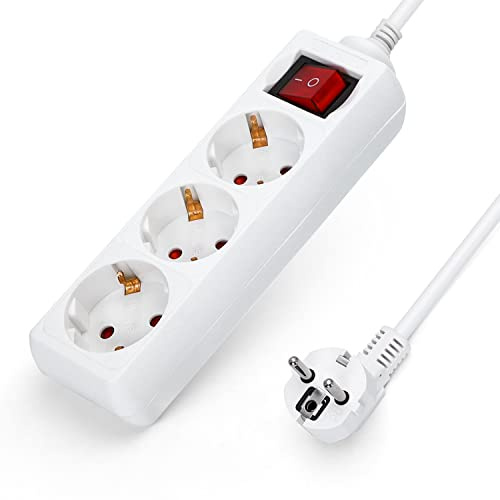 Aigostar Regleta 3 Enchufes 1,5 m con Interruptor, 3680W/16A, Protección Infantil, Blanco – Regleta Alargador para Casa, Oficina, Estudio