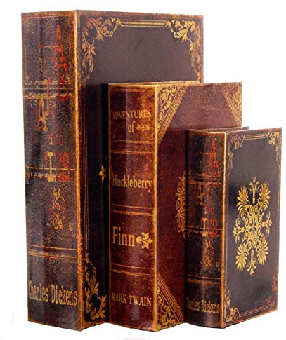 Bellaa 28038 Dekorative Buchbox, Vintage-Blumenmuster, 3 Stück, versteckte Geheimaufbewahrung, Schmuck, Andenken, Geschenk, Antiquitäten, glänzendes Gold