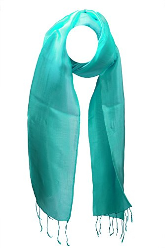 YSS Seidenschal 1 A Qualität Made in Thailand Einfarbig (30x163cm, türkisblau)