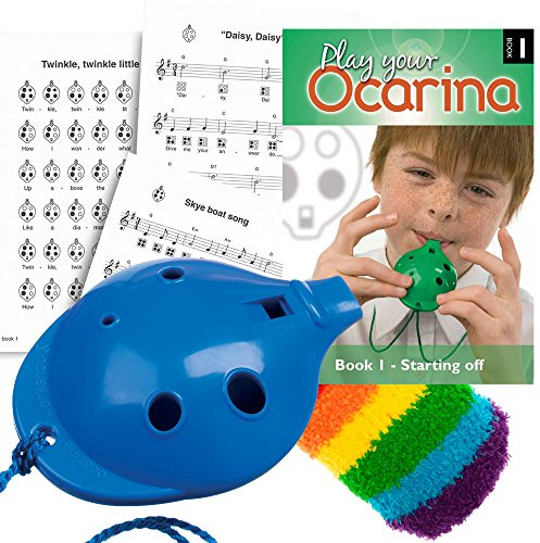 Plastic OCARINA Set, Blue 4-hole, with Book 1 and OcSock