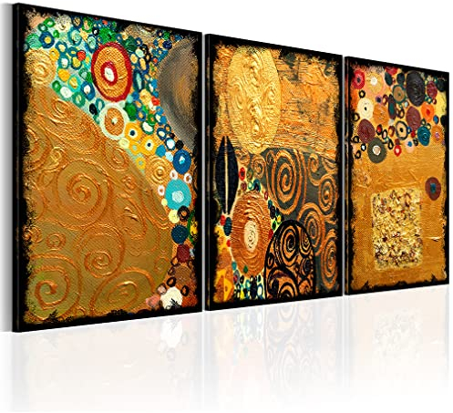 decomonkey Bilder Abstrakt 120x60 cm 3 Teilig Wandbild Groß Leinwandbild XXL Deko Wohnzimmer Schlafzimmer Büro Wanddeko Leinwand Pictures For Wall Poster Wall Painting Klimt bunt Mosaik