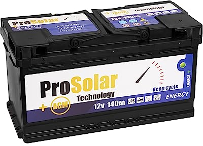 ProSolar AGM Batterie 12v 140Ah Solarbatterie akku Solar Deep Cycle Verbraucherbatterie Wohnwagen Versorgungsbatterie Bootsbatterie 140 Ah